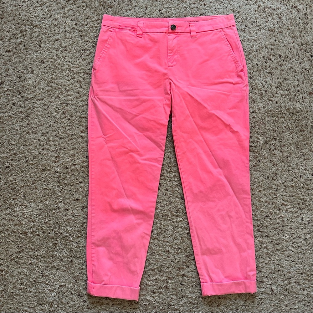 Khakis By Gap Womens Neon Pink Tapered Leg Folded Cuff Denim Capri Jeans 06